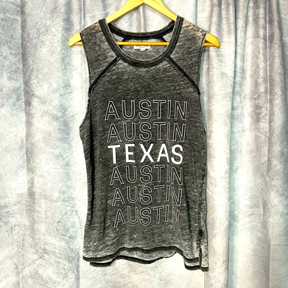 Grayson Threads Austin Texas Sleeveless Gray Burnout Tank Top - size Large